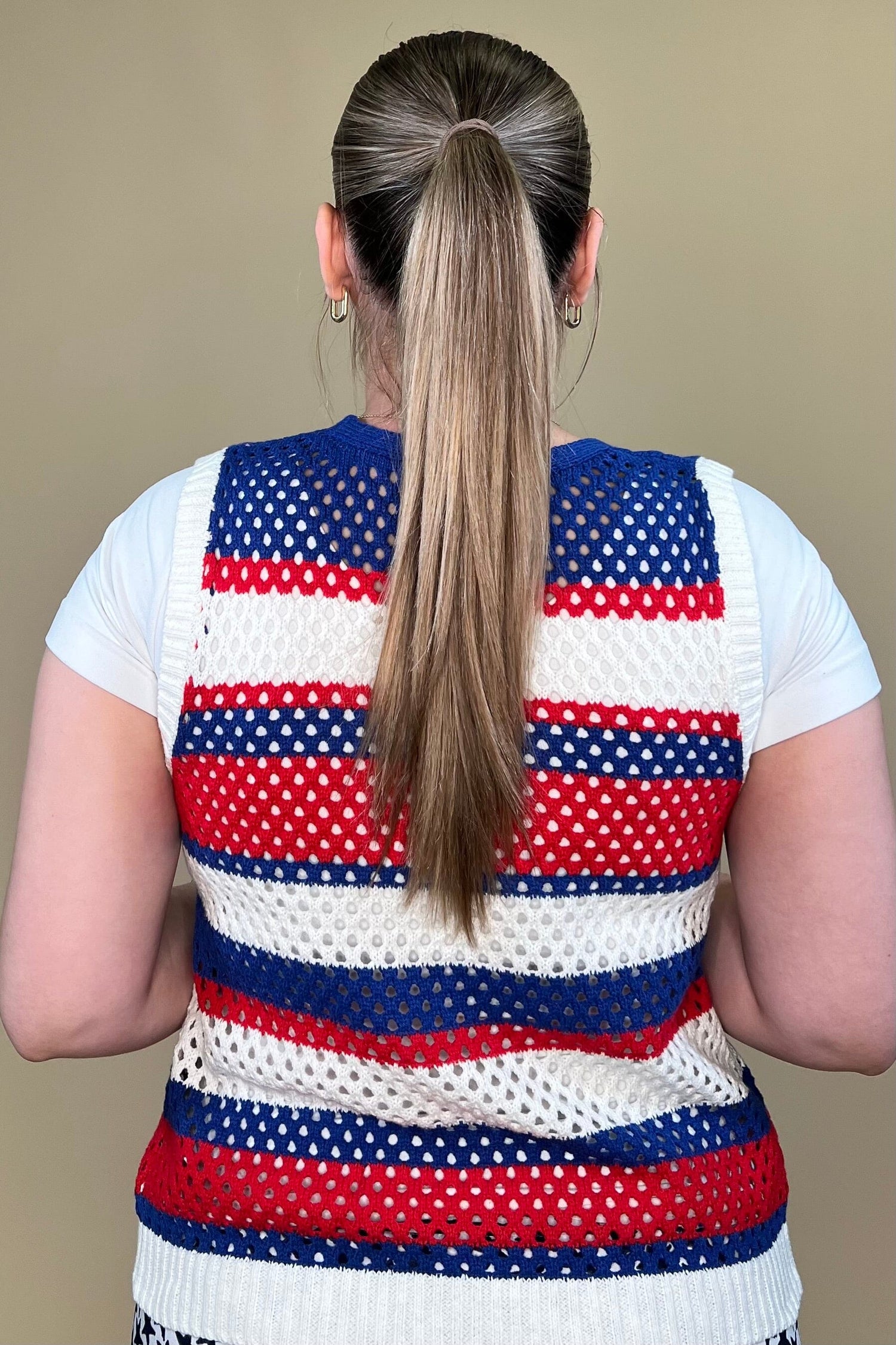 Americana Stripped Sweater Vest w/Bow Tie JRTOP CASUAL TOP SHE&amp;SKY 