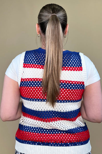 Americana Stripped Sweater Vest w/Bow Tie JRTOP CASUAL TOP SHE&amp;SKY 