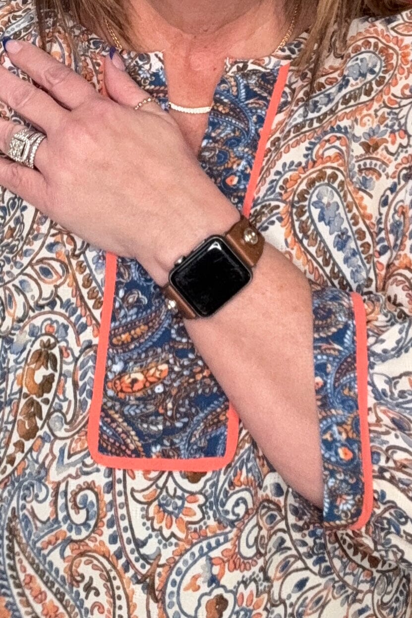 Printed 3/4 Blouson Sleeve Notch Neck MISSY TOP SPECIAL DEMOCRACY 