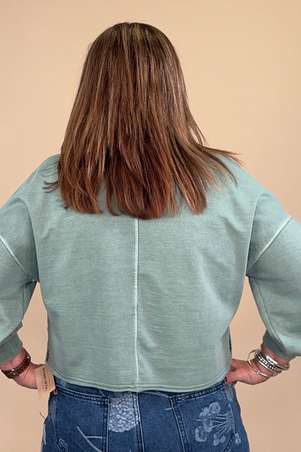 Raw Edge Cropped V Neck Sweatshirt - Olive JRTOP CASUAL TOP BLUPEPPER 