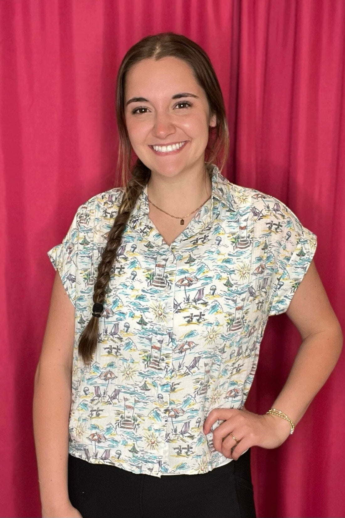 Printed Short Sleeve Button Down Top MISSY TOP SPECIAL ZAC & RACHEL BLUEVACATION S