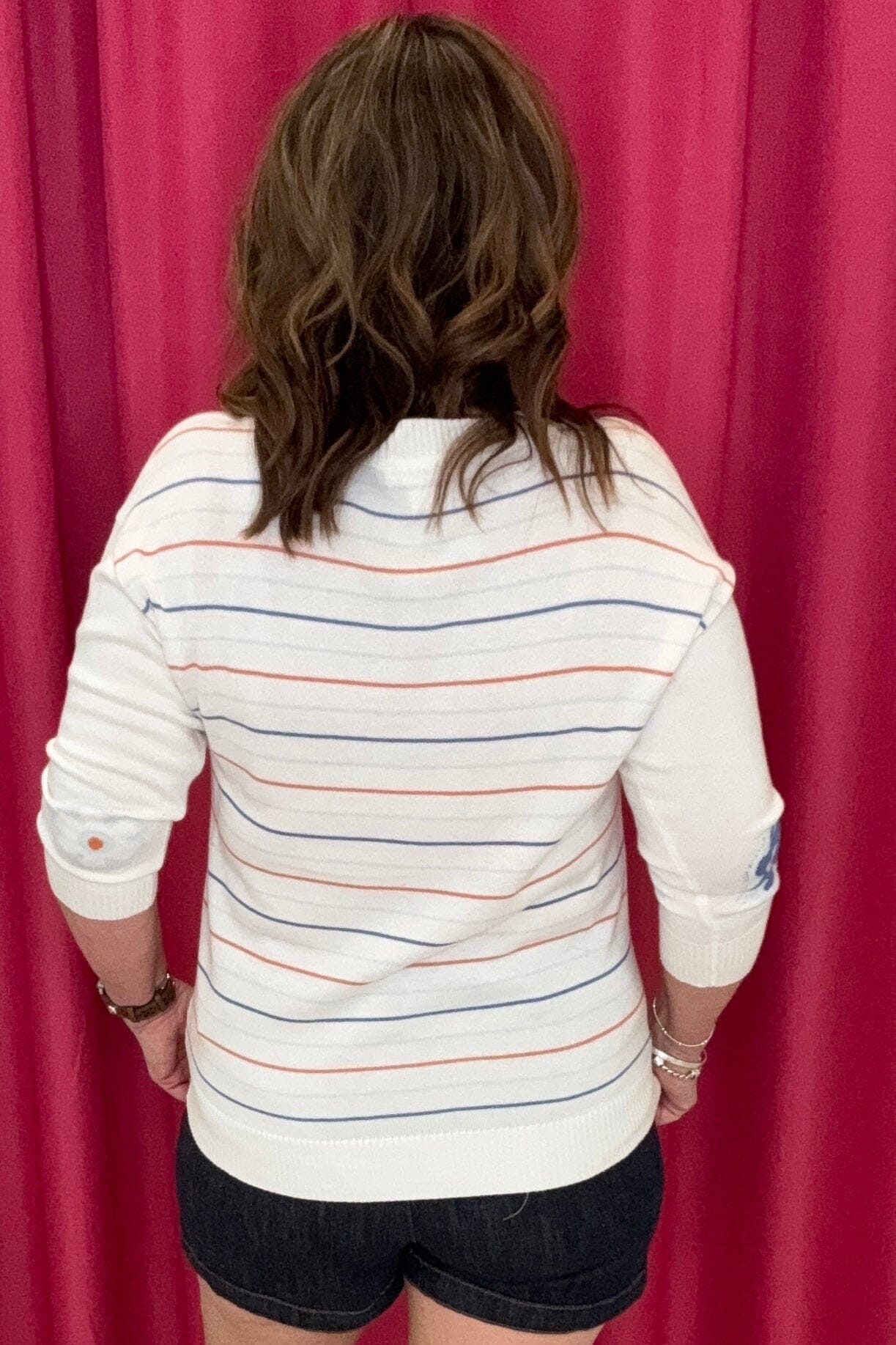3/4 Sleeve V-Neck Intarsia Sweater MISSY TOP SPECIAL TRIBAL 