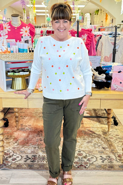 Soft Daisy Embroidered Sweater JRTOP CASUAL TOP ALLIE &amp; ROSE 