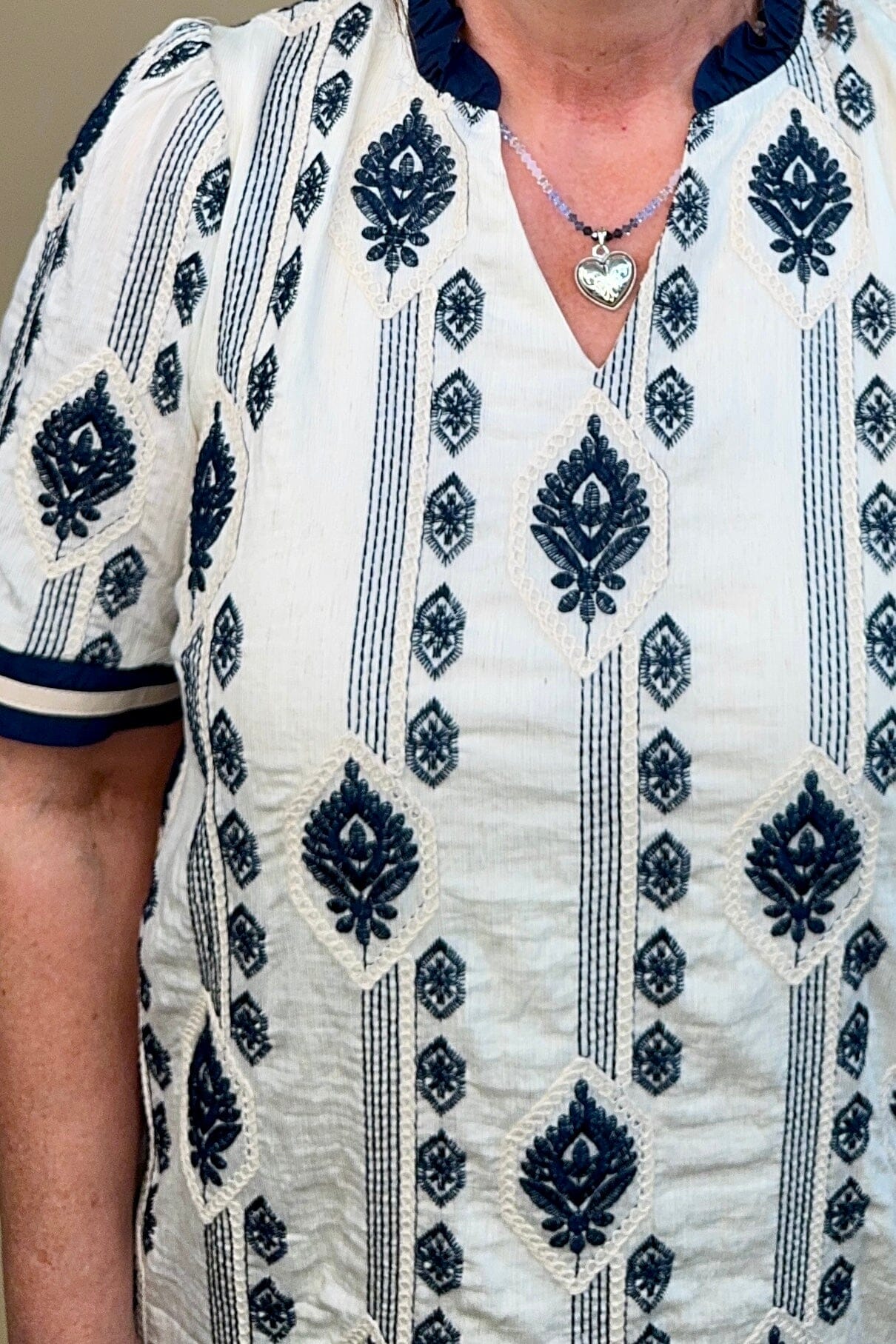 Short Sleeve Woven Embroidered Dress w/Lining and Pockets DRESS SHE&amp;SKY 