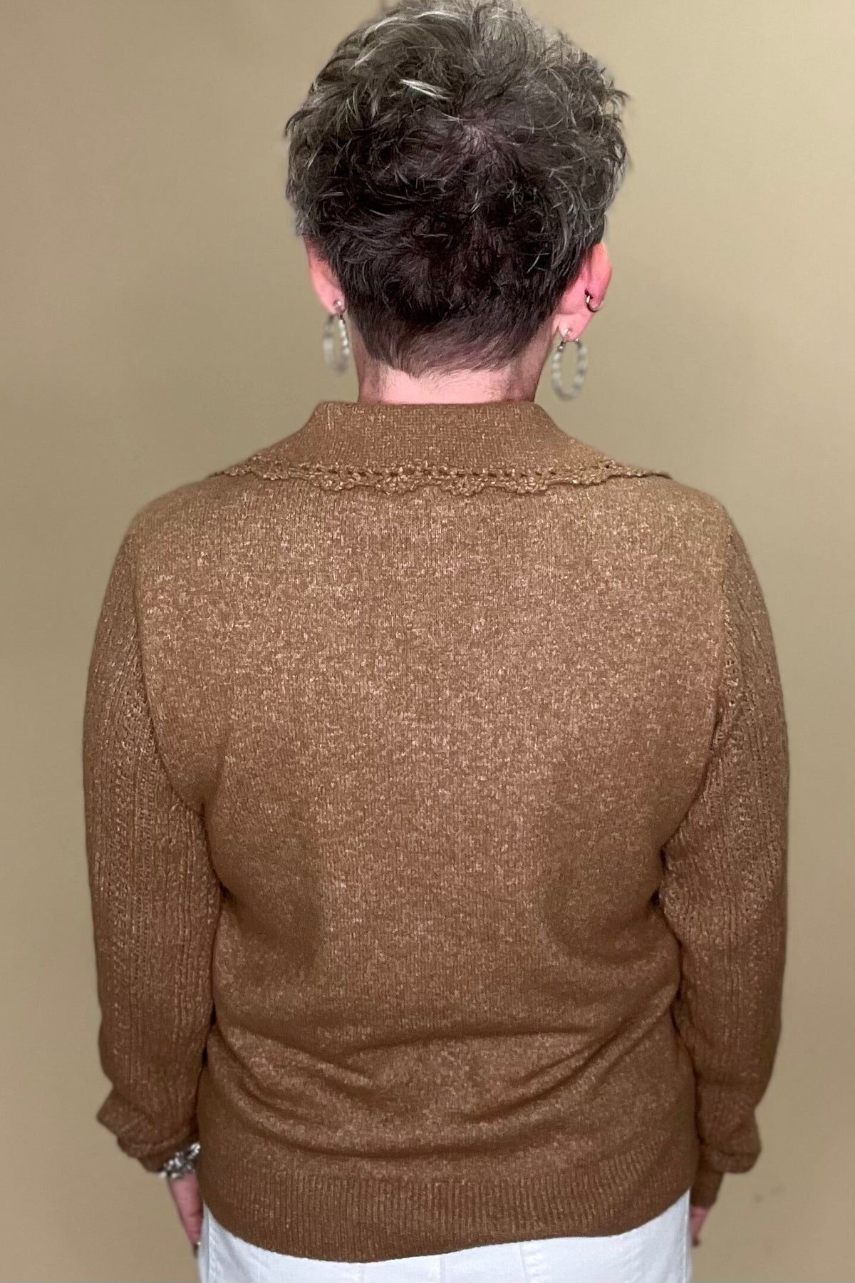 Long Sleeve Scallop Collar Sweater - Saddle MISSY TOP SPECIAL:~~Unassigned~~ DEMOCRACY 