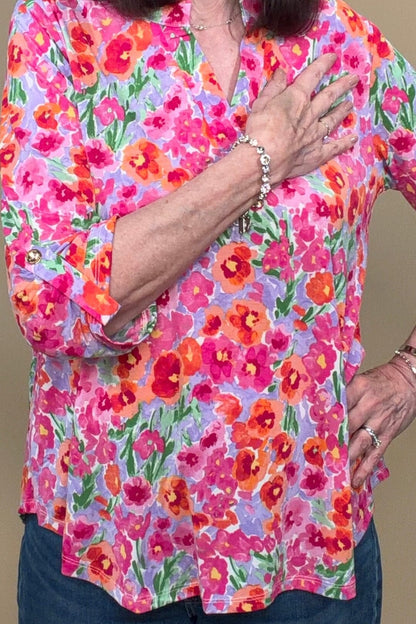 3/4 Sleeve Split Neck Floral Printed Top MISSY TOP SPECIAL DEAR SCARLETT 