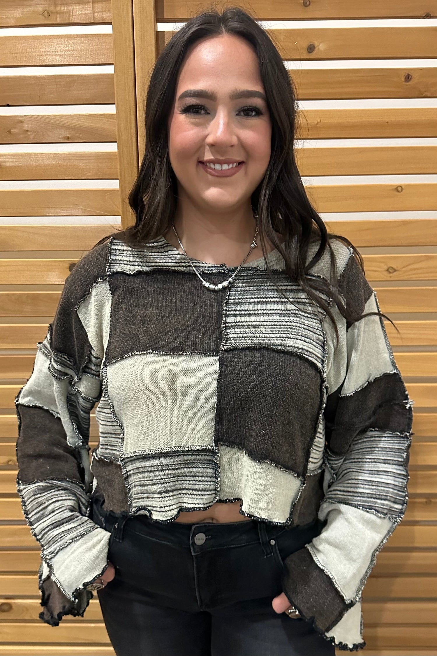 Long Sleeve Patchwork Sweater JRTOP CASUAL TOP POL CLOTHING 