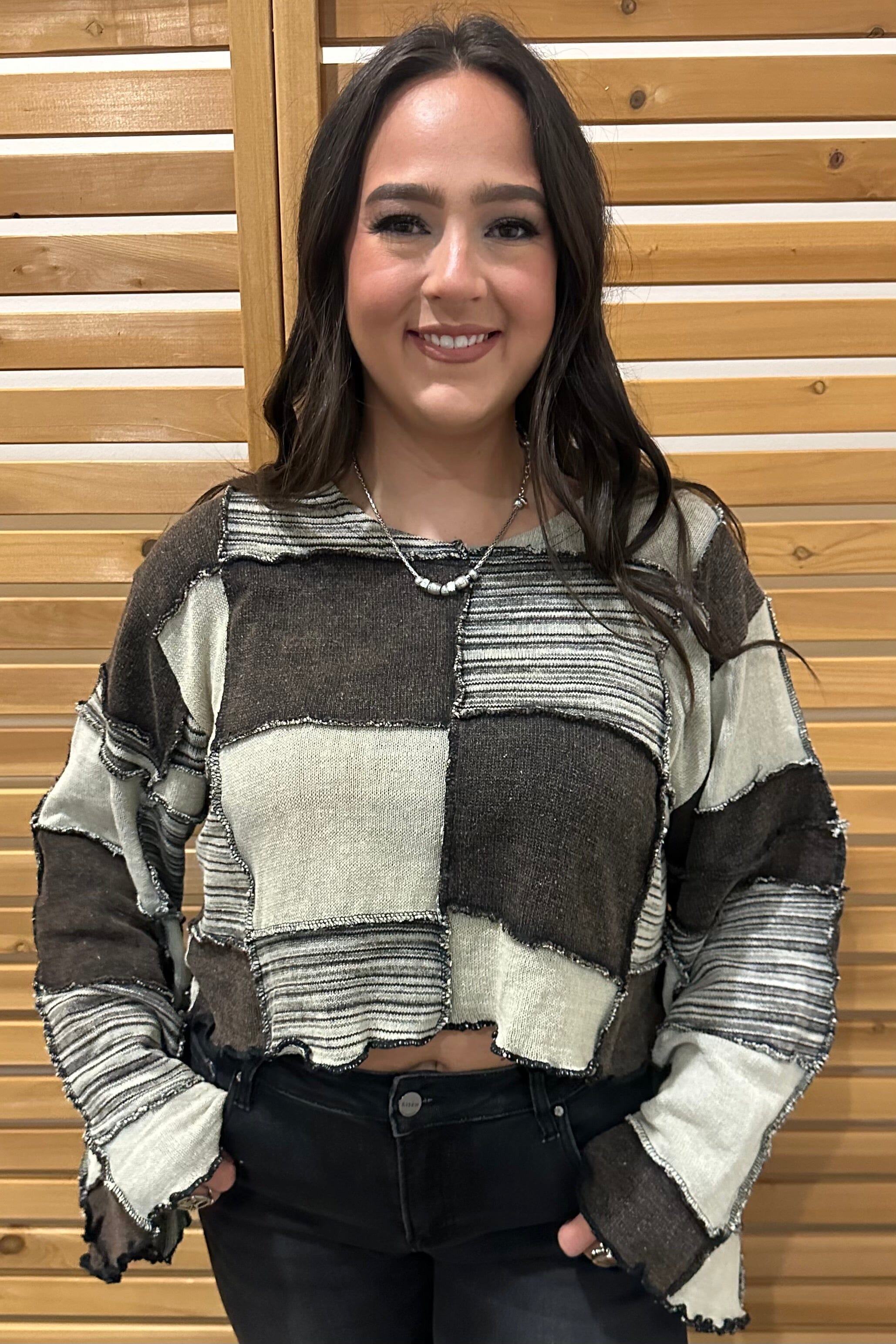 Long Sleeve Patchwork Sweater JRTOP CASUAL TOP POL CLOTHING 