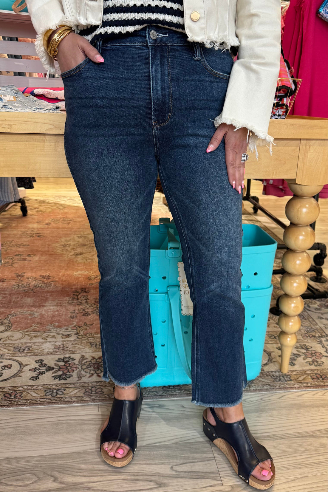 High Waist Dark Wash Kick Flare JEANS JUDY BLUE 