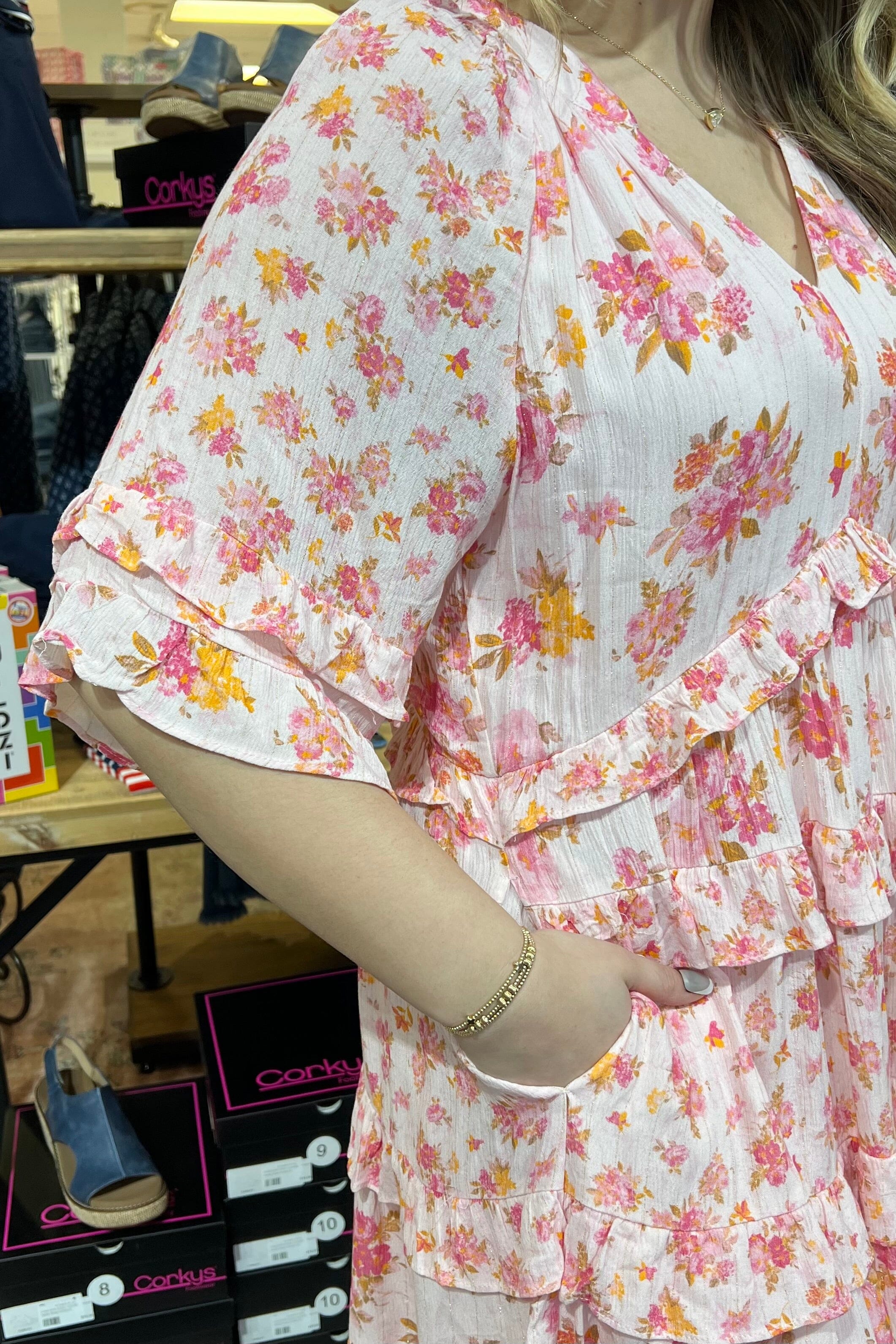 Short Sleeve Ruffle Floral Dress DRESS EASEL 