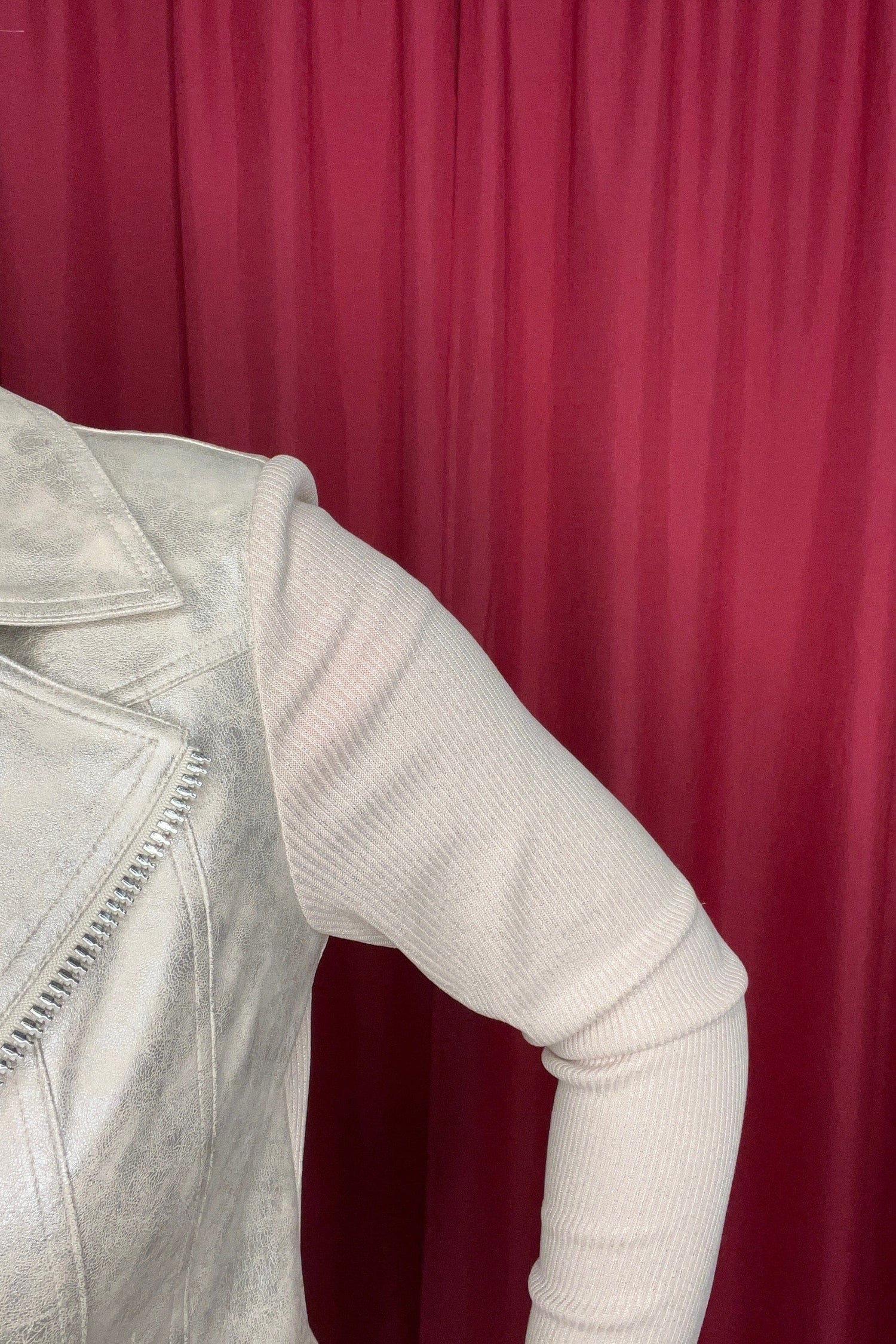 Foiled Vintage Faux Leather &amp; Rib Knit Jacket OUTFIT COMPLETER CHARLIEB 