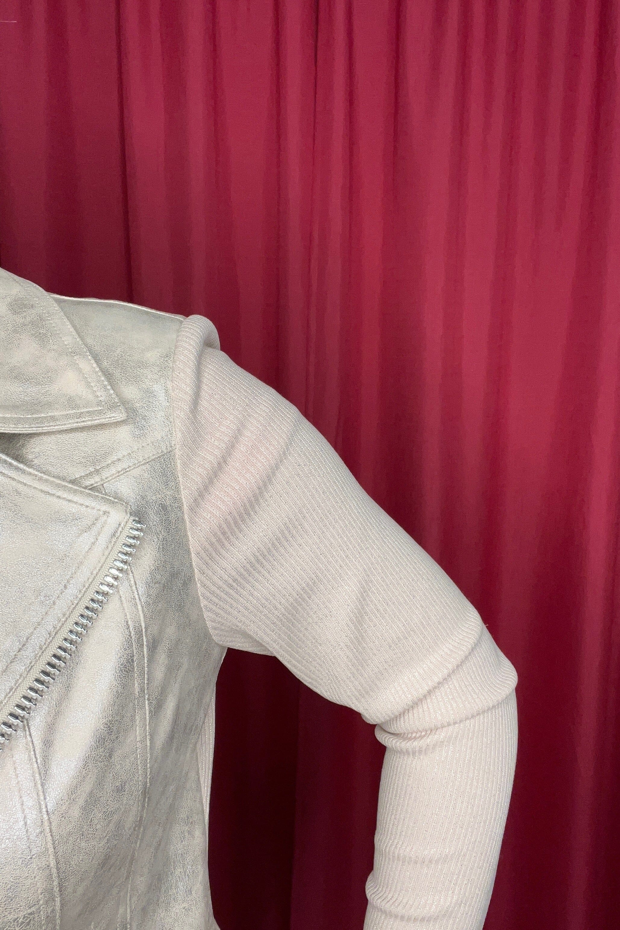 Foiled Vintage Faux Leather &amp; Rib Knit Jacket OUTFIT COMPLETER CHARLIEB 