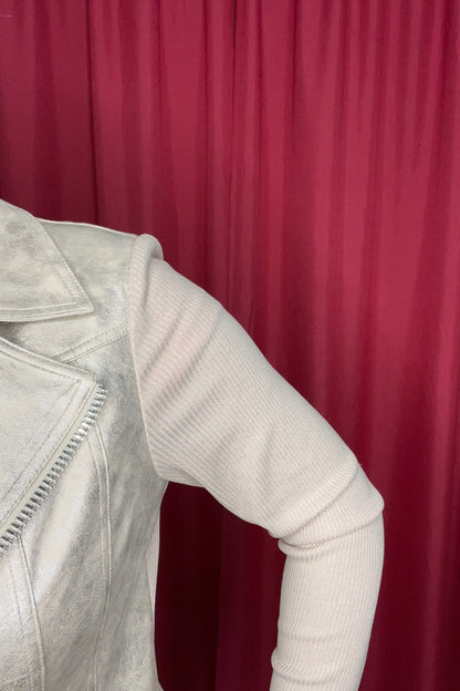 Foiled Vintage Faux Leather &amp; Rib Knit Jacket OUTFIT COMPLETER CHARLIEB 