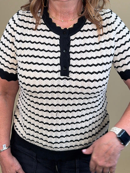 Short Sleeve Striped Sweater Top w/ Buttons JRTOP CASUAL TOP:~~Unassigned~~ JODIFL 