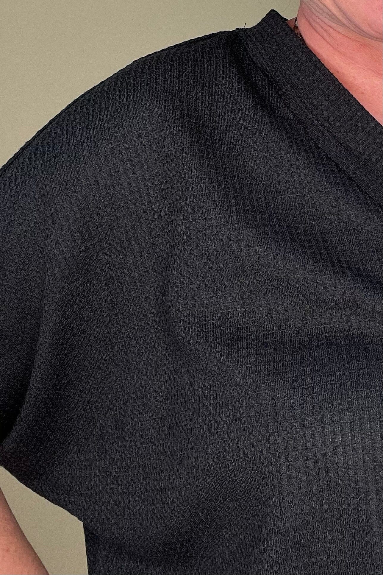 Short Sleeve Waffle Weave Top W/Pocket - Black JRTOP CASUAL TOP DEAR SCARLETT 
