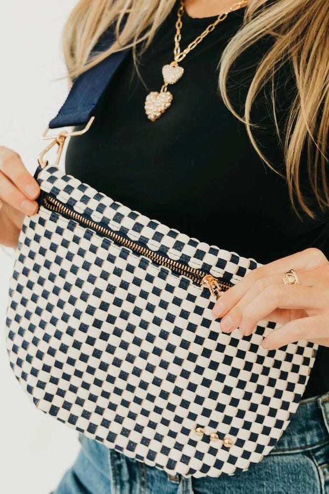Westlyn Woven Bum Bag Checkered Black HANDBAGS PRETTY SIMPLE 