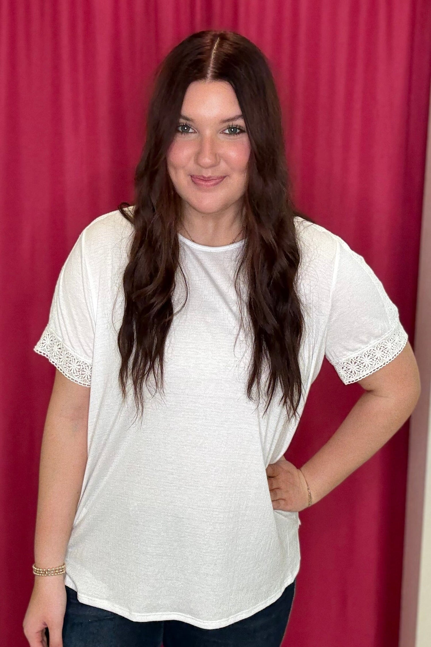 Short Sleeve Top with Lace Applique MISSY TOP SPECIAL SOUTHERN LADY 