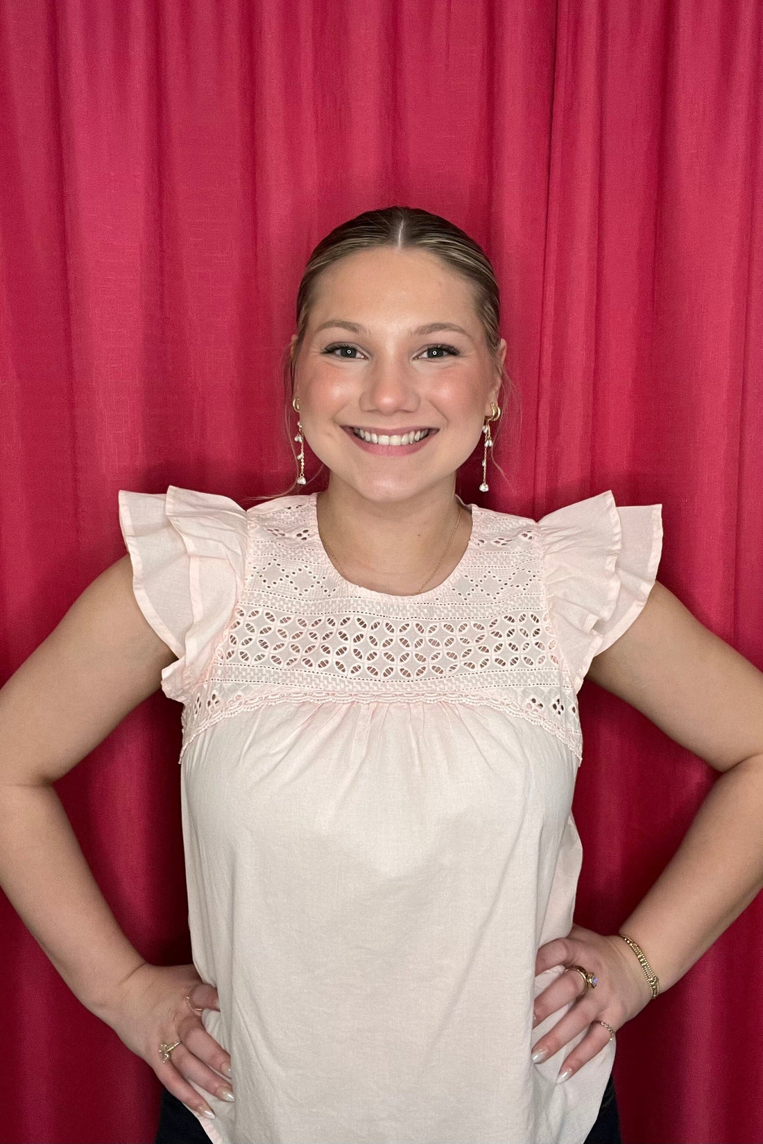 Double Flutter Sleeve Woven Blouse w/Embroidery MISSY TOP SPECIAL LIVERPOOL 