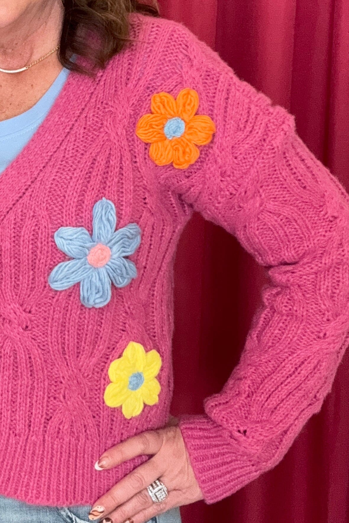 Long Sleeve Button Up Embroidery Floral Knit Sweater OUTFIT COMPLETER WHOLESALE FASHION TRENDS 