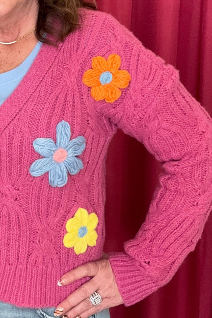 Long Sleeve Button Up Embroidery Floral Knit Sweater OUTFIT COMPLETER WHOLESALE FASHION TRENDS 
