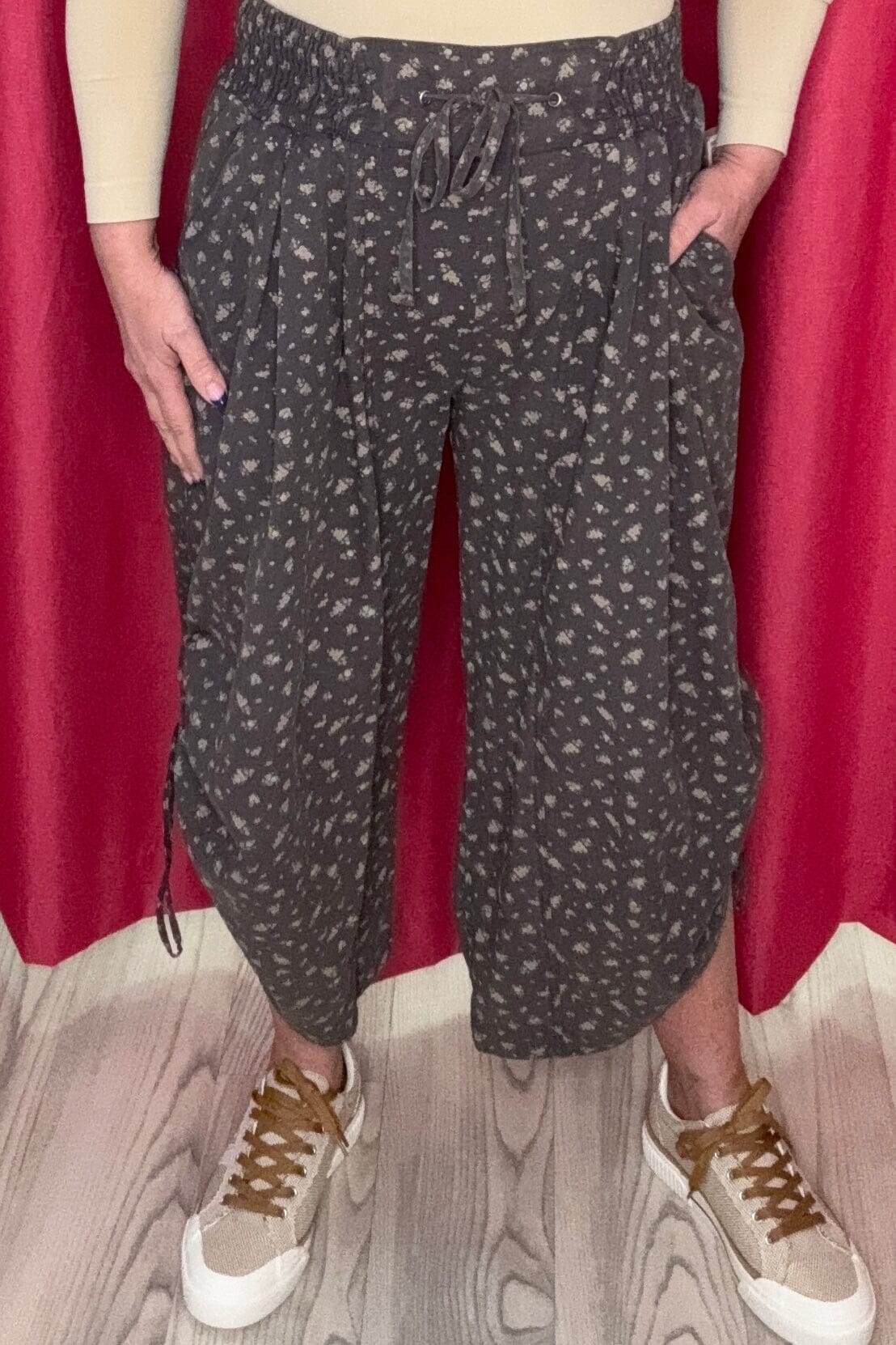 Floral Printed Twill Pant w/ Side Ties BOTTOMS EASEL 