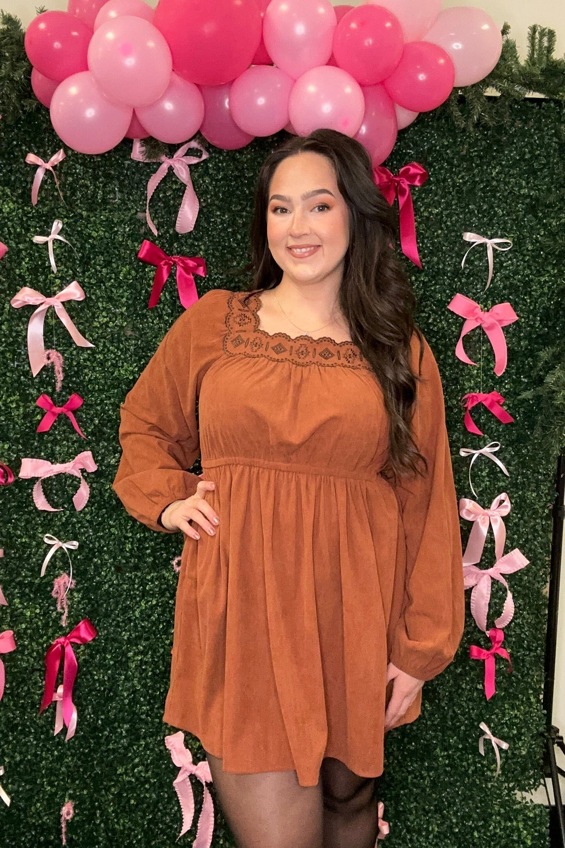 Long Sleeve Corduroy Dress w/Ebroidery DRESS VERYJ 