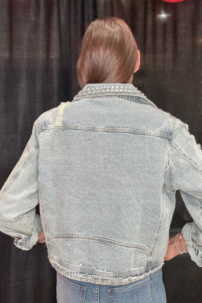 Denim Jacket w/Rhinestones &amp; Fray JACKET DAVI&amp;DANI 