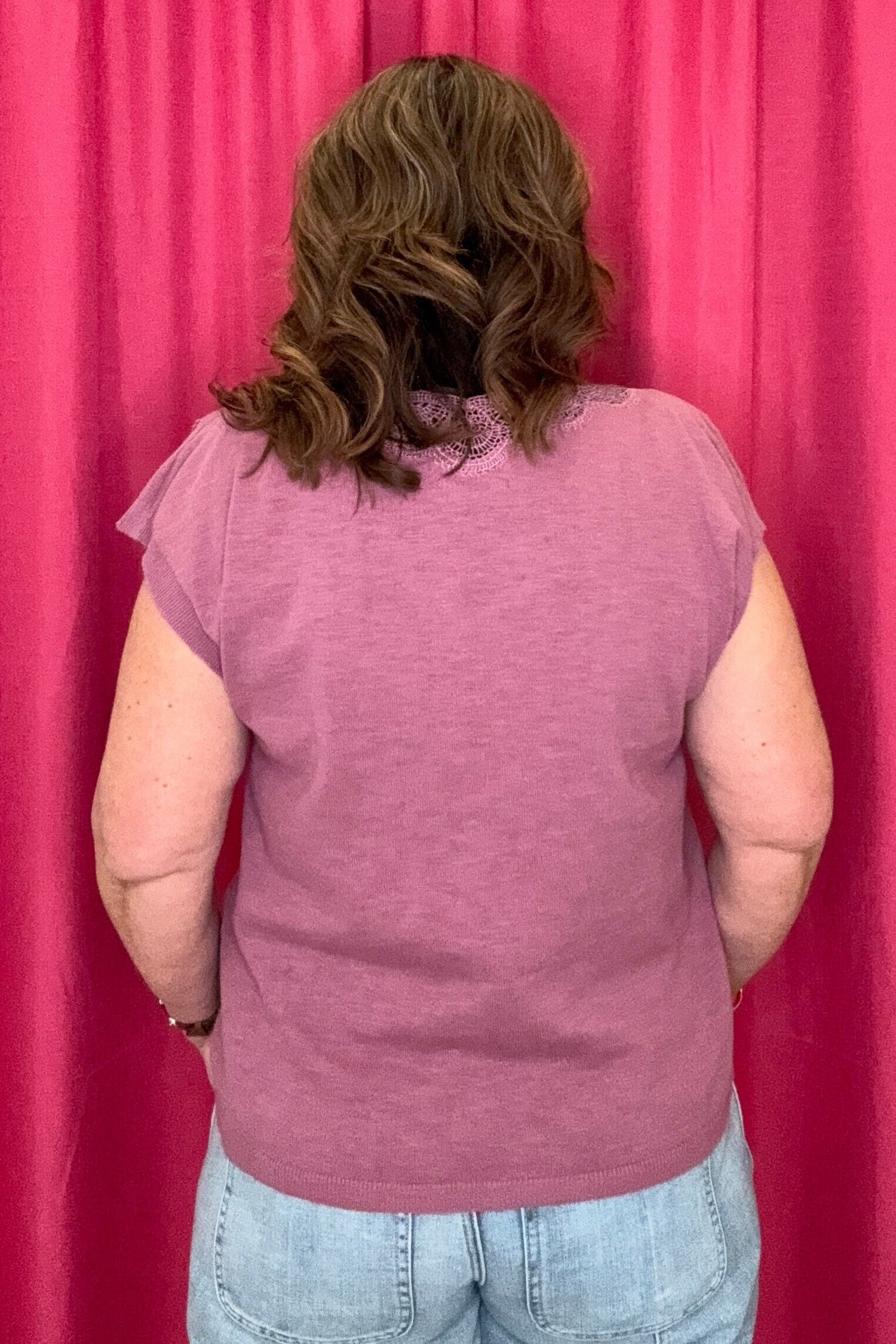 Short Split Sleeve Embroidered Lace V-Neck Sweater MISSY TOP SPECIAL DEMOCRACY 