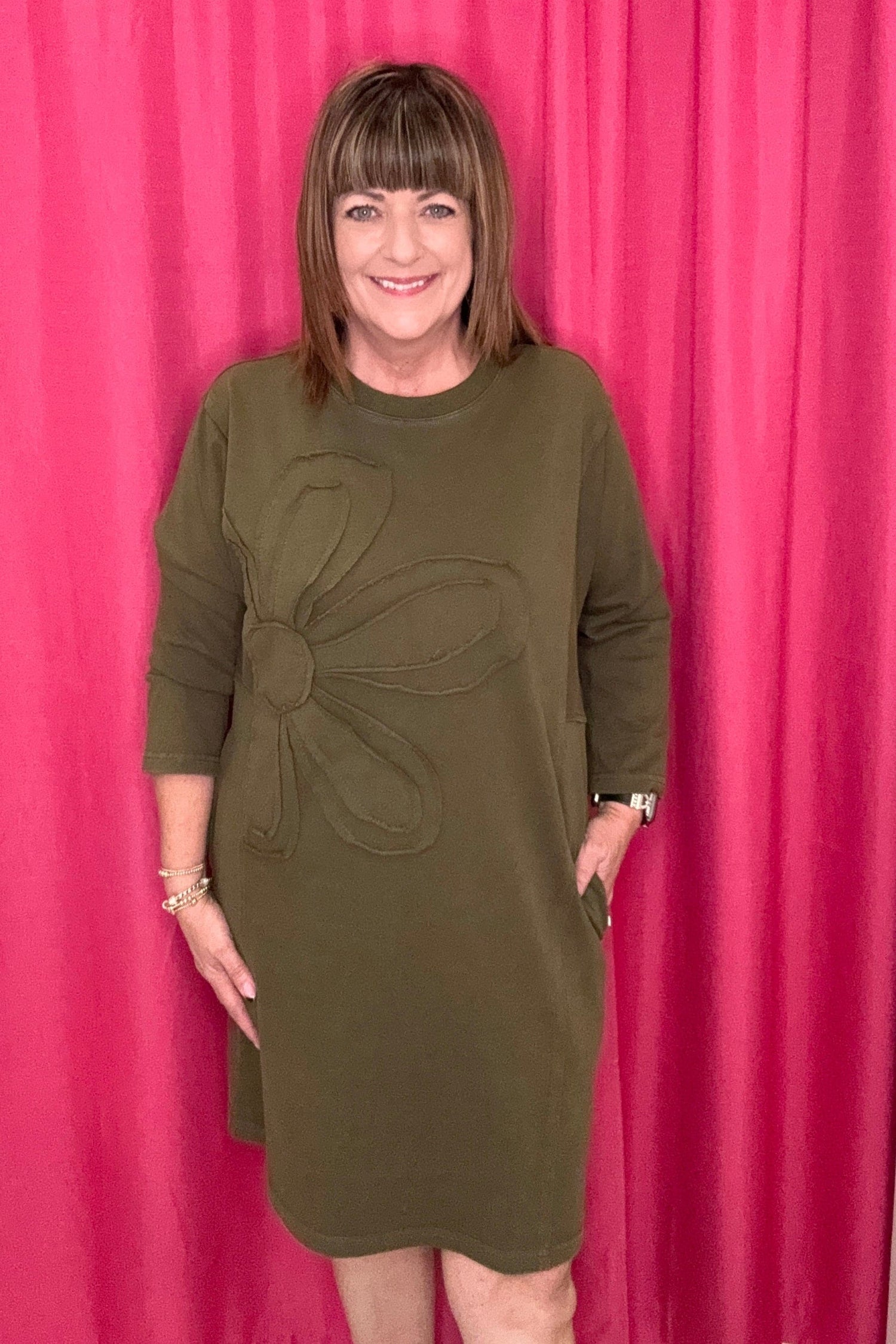 3/4 Sleeve Sweater Dress w/Flower DRESS JODIFL 