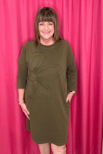 3/4 Sleeve Sweater Dress w/Flower DRESS JODIFL 