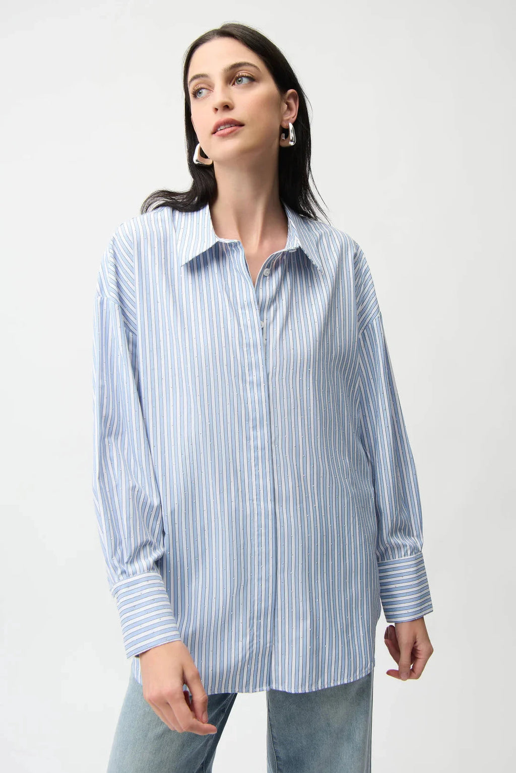 Long Sleeve Button Down Top w/Rhinestones MISSY TOP SPECIAL JOSEPH RIBKOFF 