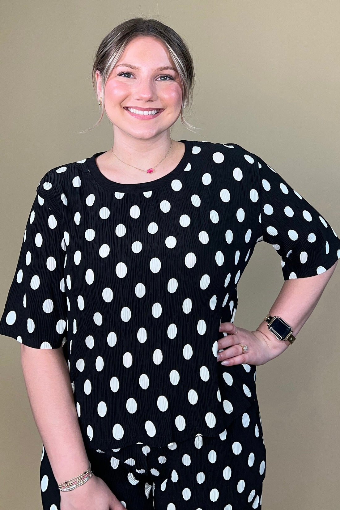 Scoop Neck 3/4 Sleeve Polka Dot Top JR TOP DRESSY SOUTHERN GRACE 