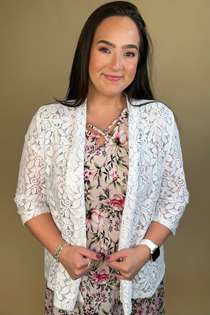 3/4 Sleeve Lace Cardigan OUTFIT COMPLETER SOUTHERN LADY 