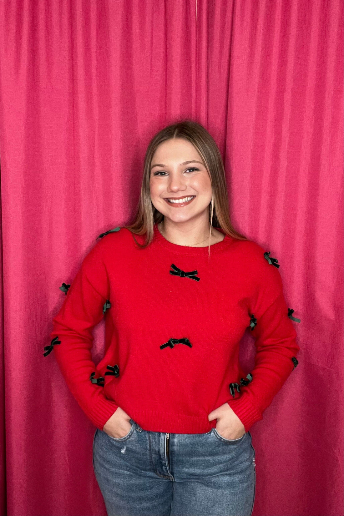 Ribbon Bow Applique Sweater Top JRTOP CASUAL TOP SO ME