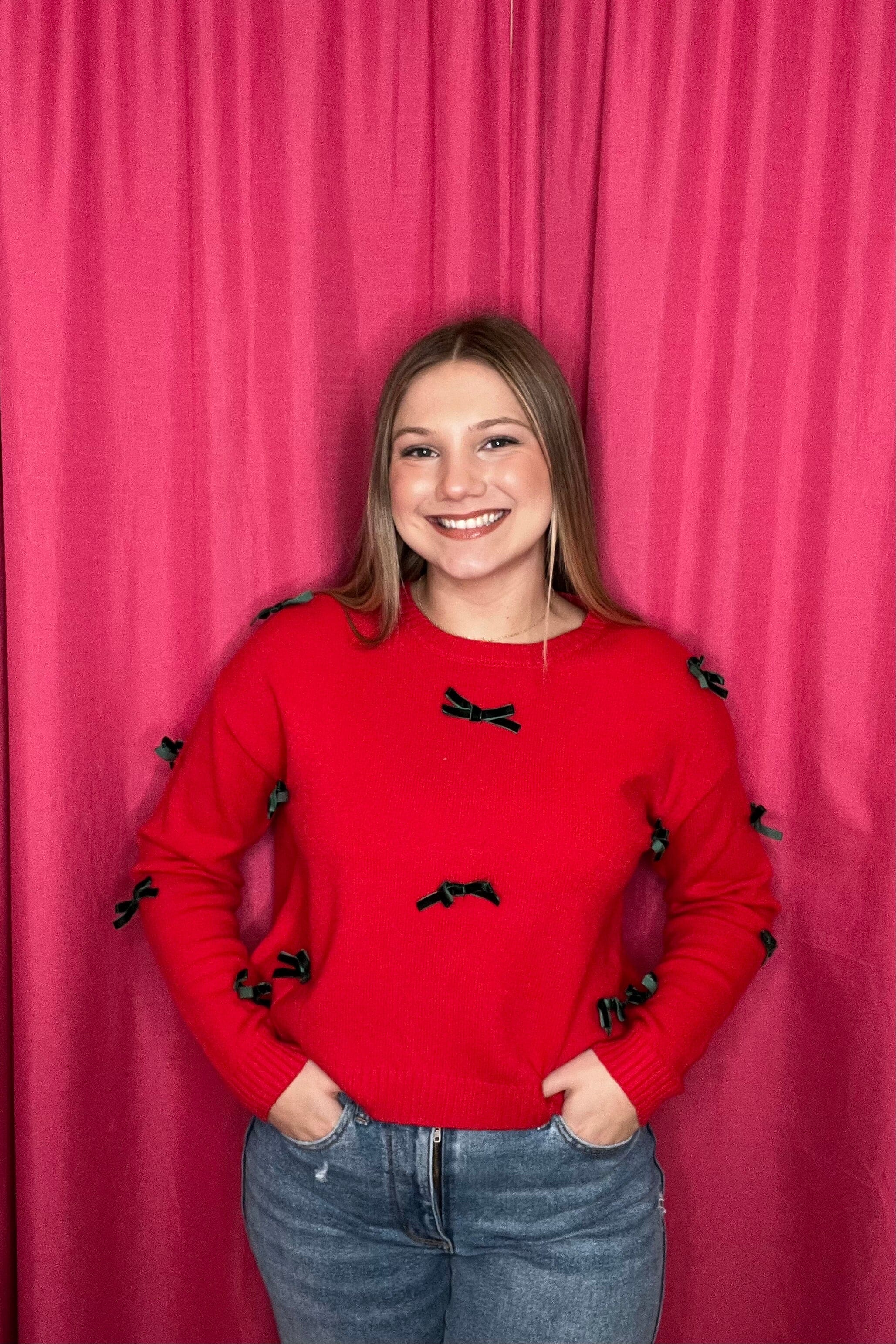 Ribbon Bow Applique Sweater Top JRTOP CASUAL TOP SO ME 