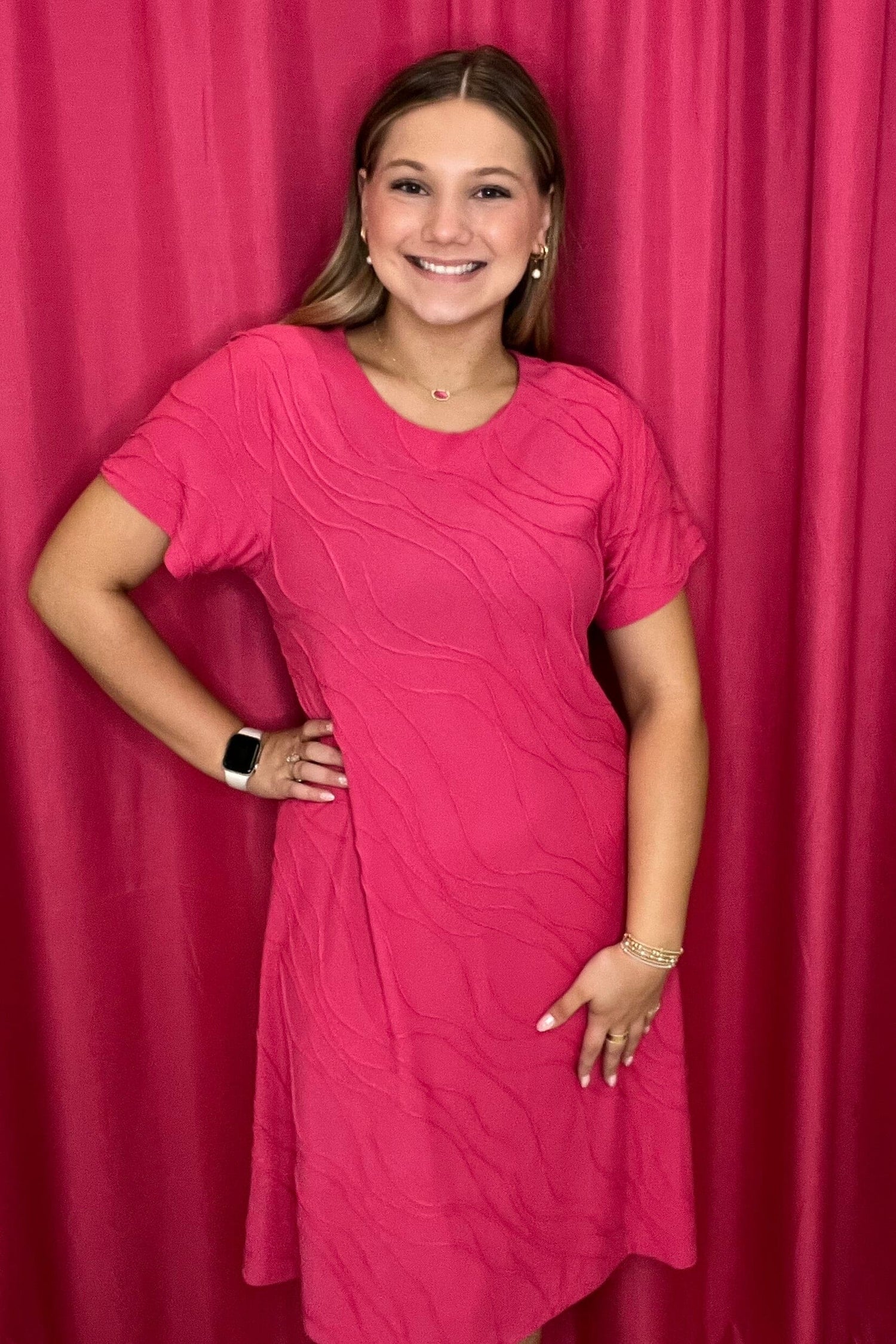 Textured Short Sleeve Dress DRESS SOUTHERN LADY 