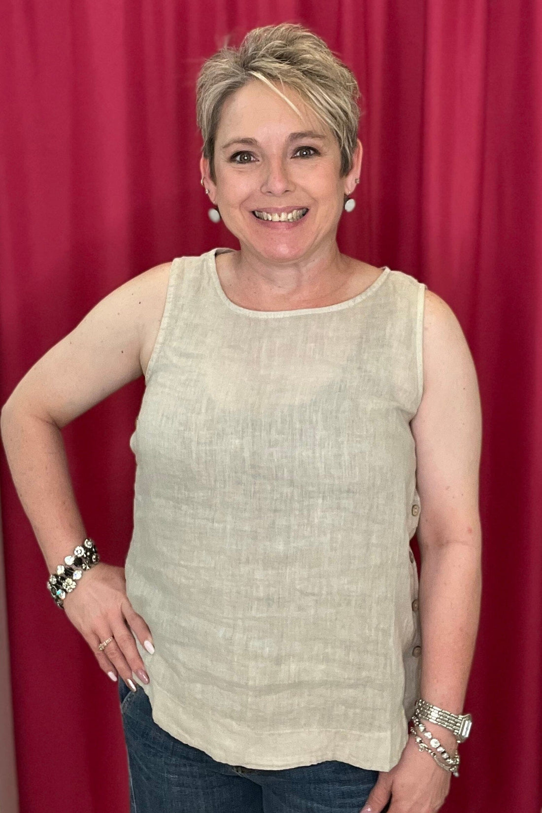 Sleeveless Linen Top w/Side Buttons MISSY TOP SPECIAL CHARLIE B NATL S