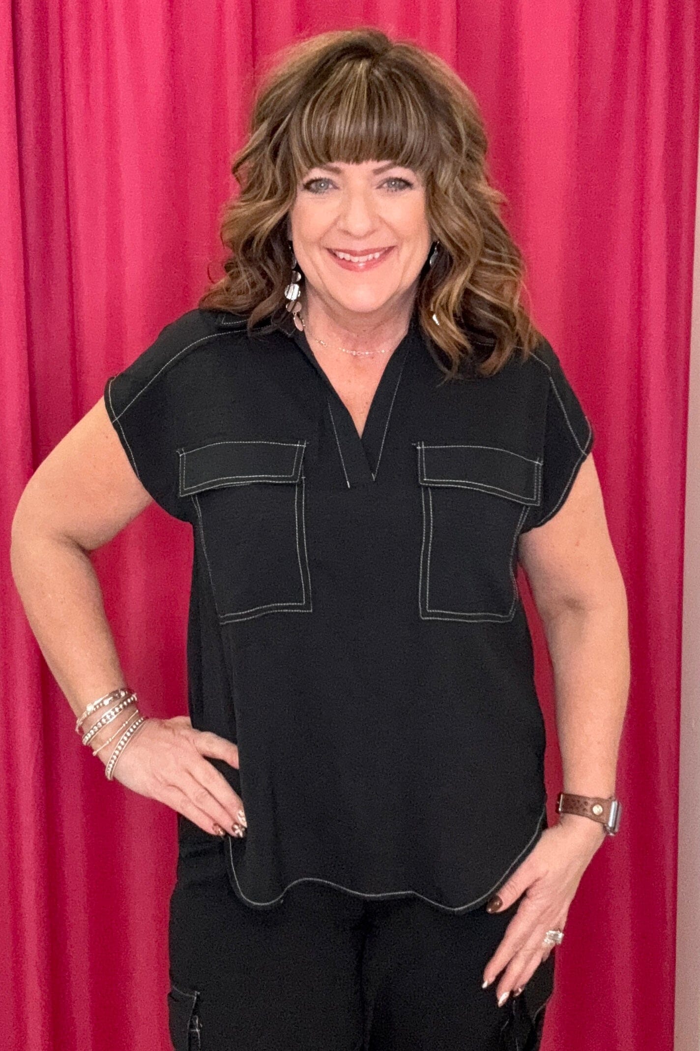 Sleeveless V-Neck Top w/Pockets MISSY TOP SPECIAL KEREN HART 