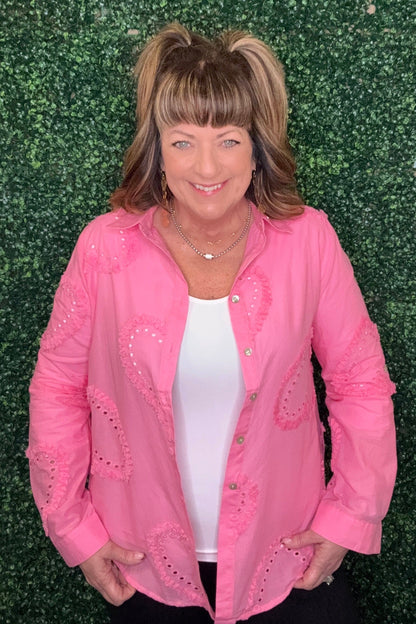 Long Sleeve Button Down w/Eyelet Hearts MISSY TOP SPECIAL CHARLIEB 