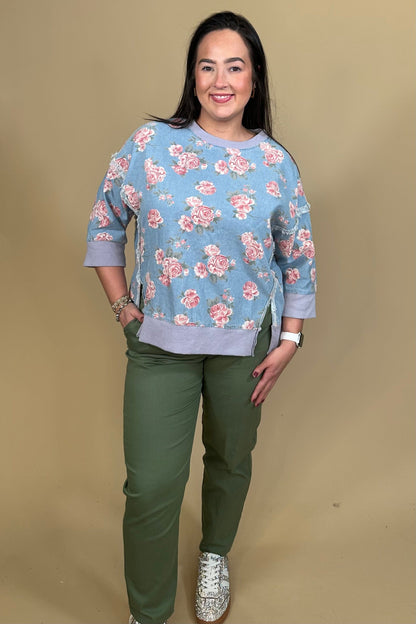 Floral Print Denim Top JRTOP CASUAL TOP:~~Unassigned~~ SOUTHERN GRACE 