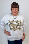 Ducks with Cattails Graphic Sweatshirt MISSY BASIC KNIT:~~Unassigned~~ SUGAR STITCH 