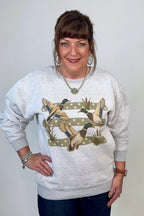 Ducks with Cattails Graphic Sweatshirt MISSY BASIC KNIT:~~Unassigned~~ SUGAR STITCH 