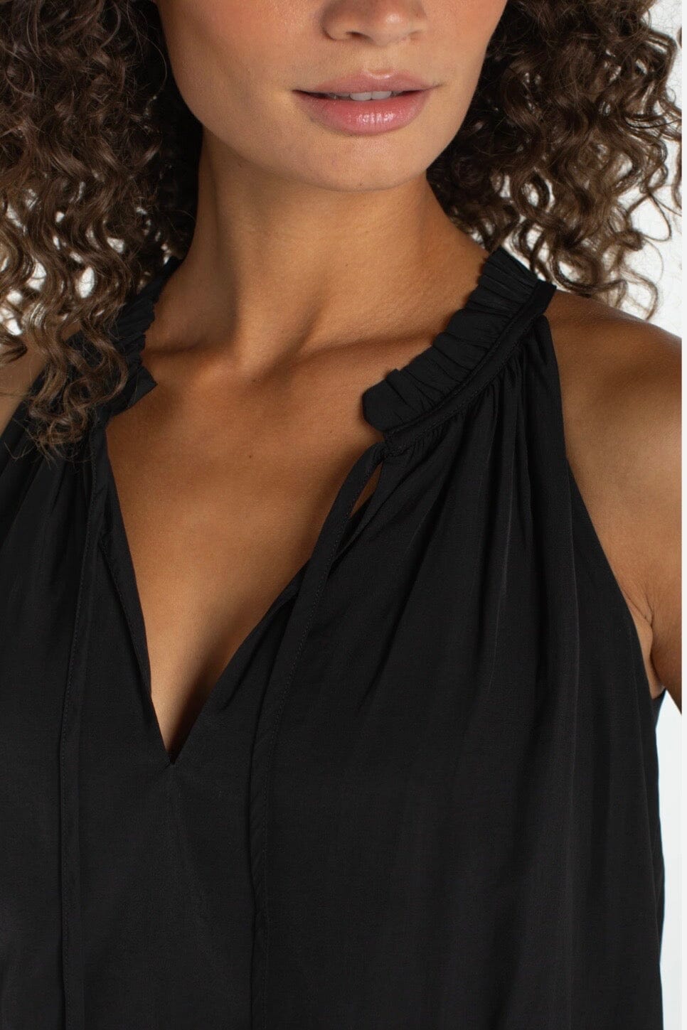 Sleeveless Woven Top w/Ruffle Tiers &amp; Neck Tie MISSY TOP SPECIAL LIVERPOOL 