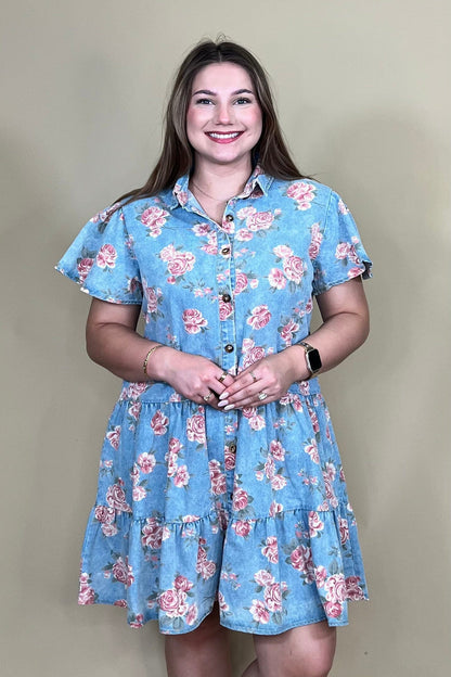 Floral Print Denim Dress DRESS:~~Unassigned~~ SOUTHERN GRACE 