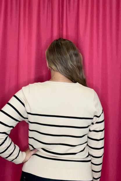 Long Sleeve Fine Gauged Striped Sweater JRTOP CASUAL TOP ALLIE &amp; ROSE 