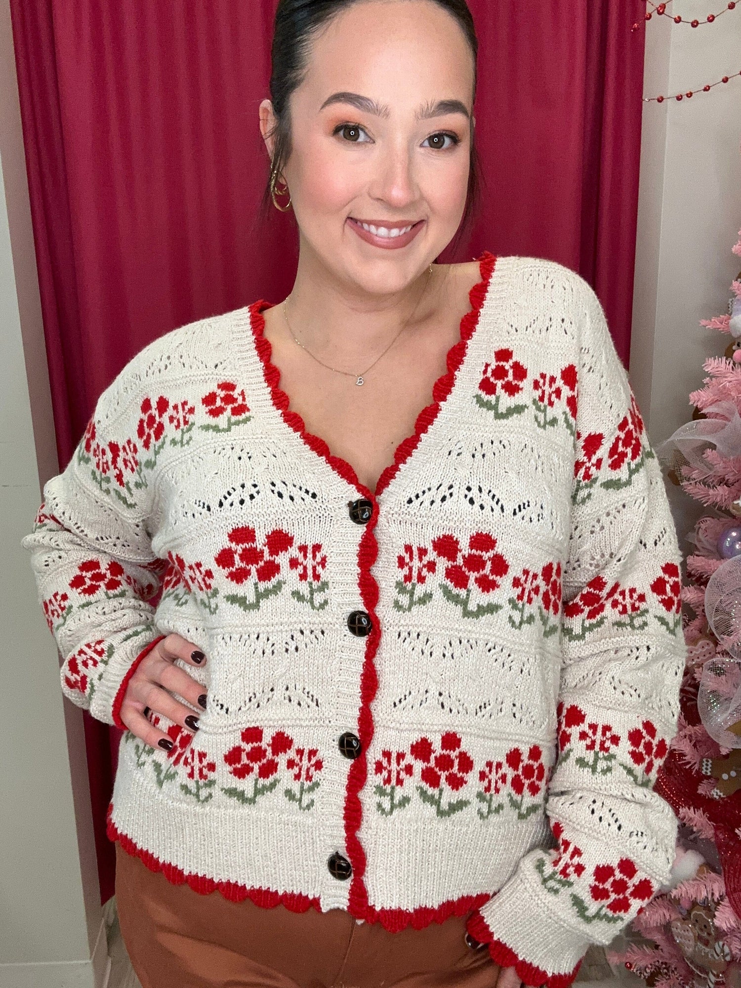 Long Sleeve Sweater Cardigan w/Flowers OUTFIT COMPLETER VERYJ 