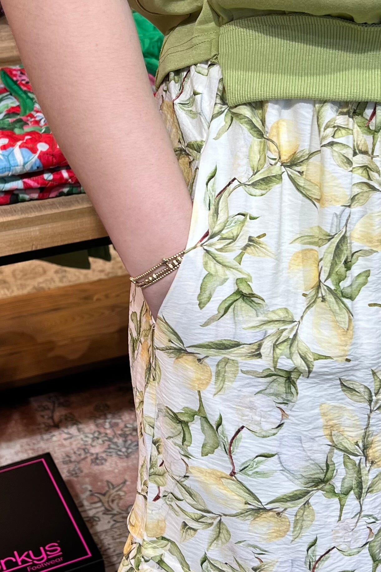 Woven Print Long Tiered Skirt w/Pleat Detail BOTTOMS SHE&amp;SKY 