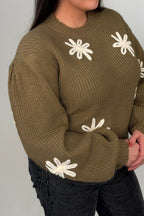 Floral Detail Rib Knit Sweater SWEATER:~~Unassigned~~ POL CLOTHING 