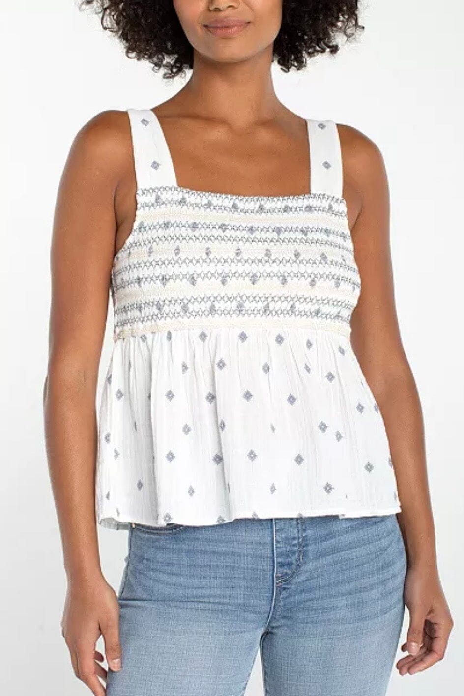 Sleeveless Smocked Woven Top w/Embroidery MISSY TOP SPECIAL LIVERPOOL 