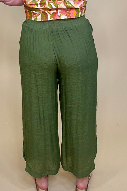 Pull On Gauze Pant w/Button Detail - Olive BOTTOMS CREATION 